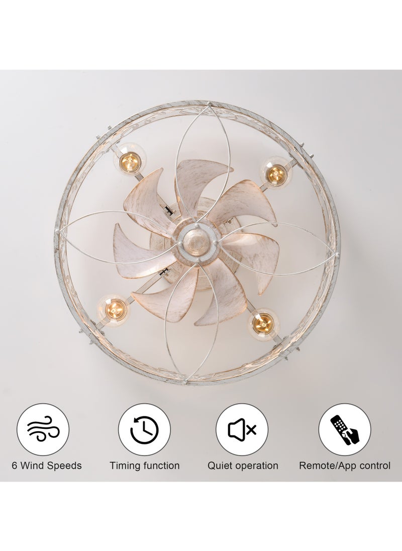 Ganeed Caged Ceiling Fan with Light,51cm Flush Mount Ceiling Fan with Remote,Bladeless Fandelier Ceiling Fans with Lights,Small Low Profile Ceiling Fan for Bedroom,Kitchen,Dining Room,White Gold Color  - Image 5