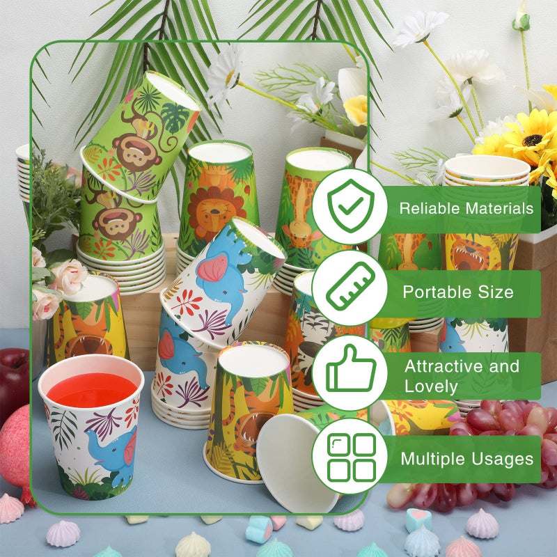 Amyhill 100 Pcs 9oz Paper Disposable Cups for Kids Animals Bathroom Cups Small Colorful for Party Picnic Barbecues Travel Events Hot Cold Drinks - Image 3