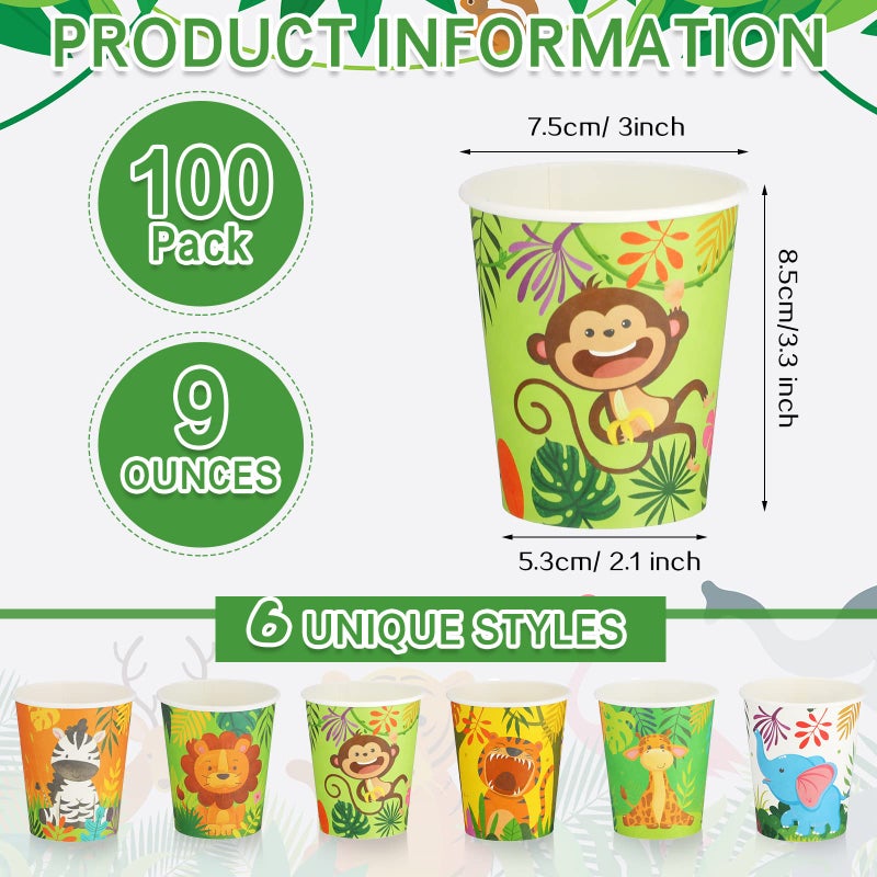 Amyhill 100 Pcs 9oz Paper Disposable Cups for Kids Animals Bathroom Cups Small Colorful for Party Picnic Barbecues Travel Events Hot Cold Drinks - Image 2