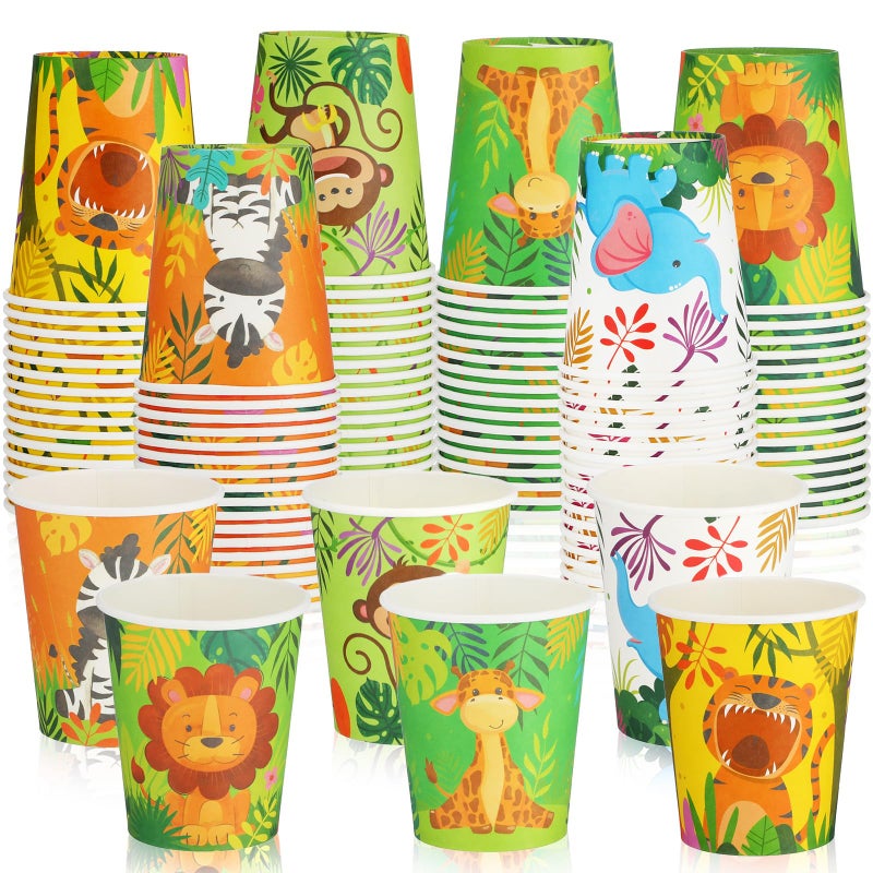 Amyhill 100 Pcs 9oz Paper Disposable Cups for Kids Animals Bathroom Cups Small Colorful for Party Picnic Barbecues Travel Events Hot Cold Drinks - Image 1