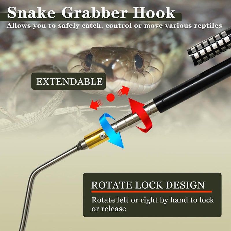 Wamlet Snake Grabber Hook Reptile Rattle Series Pick-up Handling Tool Kit for Catching Controlling or Moving Snakes (Black) - Image 3