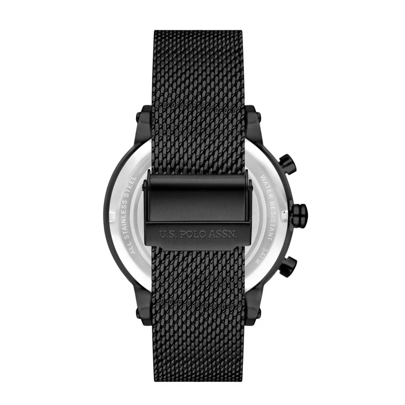U.S. Polo Assn. USPA Analog Watch For Men With Black Dial And Black Stainless Steel Mesh Band 46 MM- 5 Atm Water Resistance - USPA1008-03