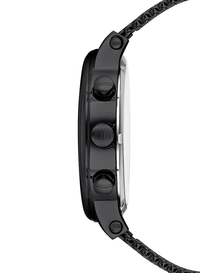 U.S. Polo Assn. USPA Analog Watch For Men With Black Dial And Black Stainless Steel Mesh Band 46 MM- 5 Atm Water Resistance - USPA1008-03