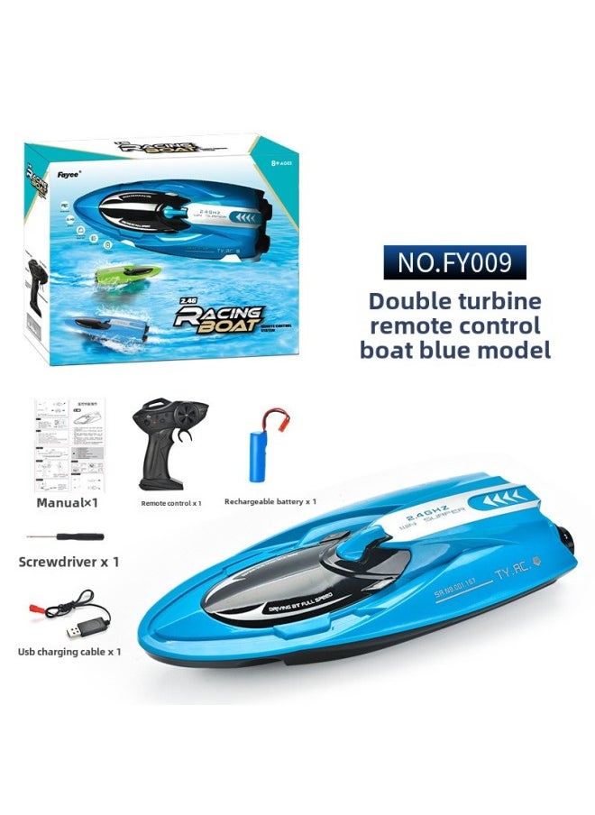 Mini Electric Submarine Remote Control Boat 6-Channel Remote Controller Full Waterproof Model Children's Water Play Summer Toy-Color:26cm Twin Vortex Jet Speedboat Blue  - Image 1