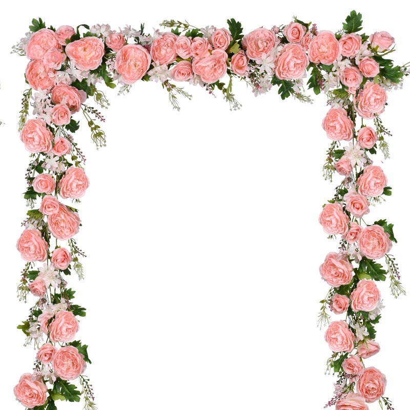 DearHouse 2Pack Artificial Peony Flower Garland - Silk Peony Garland with Pink Flowers for Wedding Party Table Decoration,6ft/Strand - Image 1
