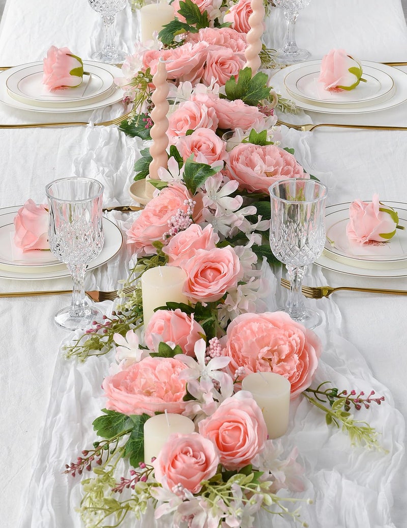 DearHouse 2Pack Artificial Peony Flower Garland - Silk Peony Garland with Pink Flowers for Wedding Party Table Decoration,6ft/Strand - Image 4