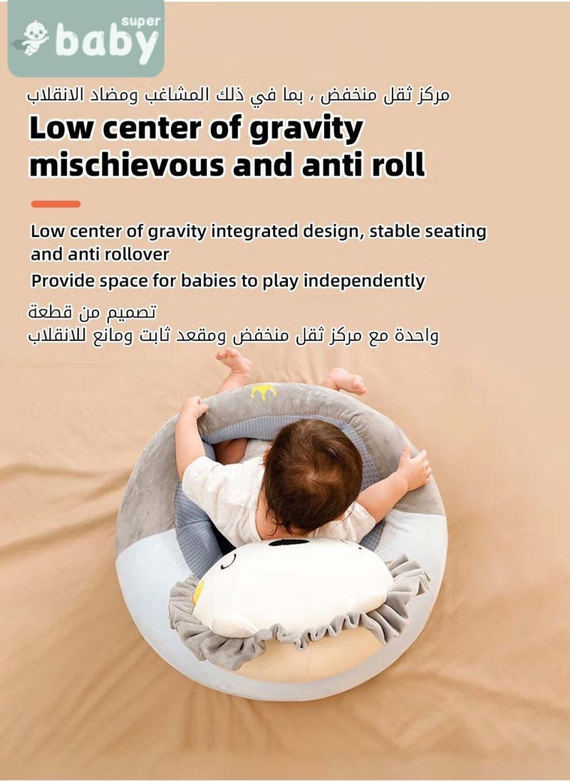 سوبر بيبي مقعد دعم للجلوس للأطفال، كرسي تعلمي للرضع يحمي الرأس - مصنوع من نسيج كريستالي مسامي، ومحشو بقطن الريش، هدية مثالية للطفل الصغير لتعلم الجلوس - Image 5
