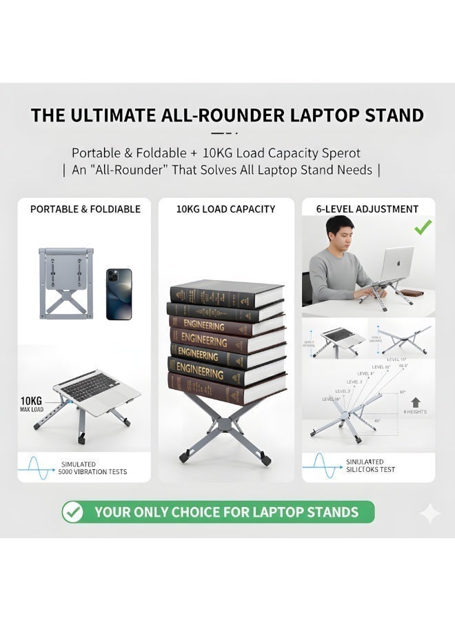Laptop Stand For Desk Aluminum Alloy Adjustable Laptop Holder Ergonomic Portable Foldable Lightweight Notebook Stand For Desk Compatible With Macbook Pro Macbook Air Chromebook Matebook Etc - Image 3
