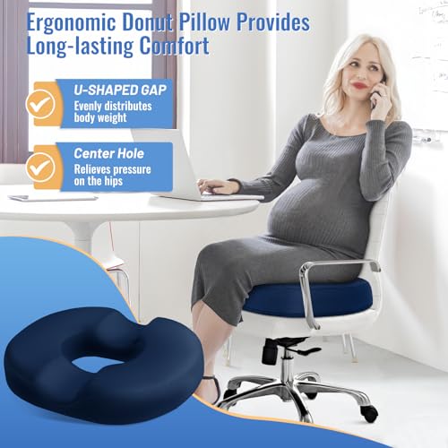 CloudBliss Donut Pillow Seat Cushion for Tailbone Pain Relief and Hemorrhoids, Memory Foam Chair Cushion for Postpartum Pregnancy, Seat Cushions for Men and Women for Home & Office, (Blue) - Image 3