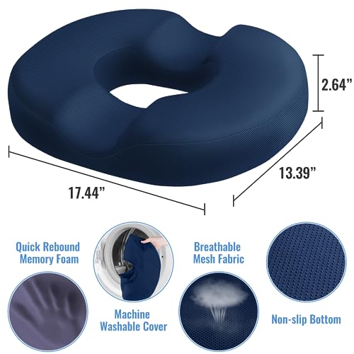 CloudBliss Donut Pillow Seat Cushion for Tailbone Pain Relief and Hemorrhoids, Memory Foam Chair Cushion for Postpartum Pregnancy, Seat Cushions for Men and Women for Home & Office, (Blue) - Image 2