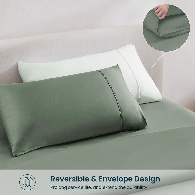 GOKOTTA 100% Bamboo Rayon Fitted Sheet with Pillow Cases  300 TC Super Soft Breathable Cooling Fitted Sheet Cal King Size with 4 Elastic Corner Straps -16"" Pocket California King Bed Fitted Sheet Set - Image 4