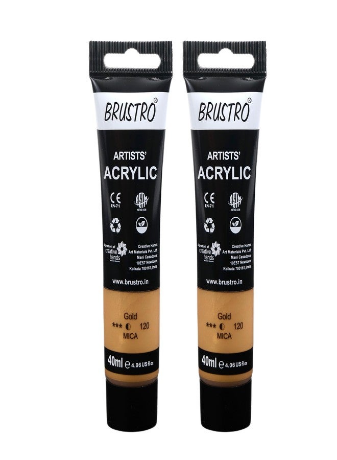 BRUSTRO Artists Acrylic Paint Tube | 40ml, Gold (Pack of 2)|Non-Toxic, Water Based, Inter Mixable, Ideal for Painting, Textured Effects on Canvas, Paper, Fine Art Student and Professionals - Image 1