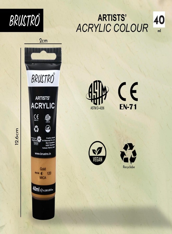 BRUSTRO Artists Acrylic Paint Tube | 40ml, Gold (Pack of 2)|Non-Toxic, Water Based, Inter Mixable, Ideal for Painting, Textured Effects on Canvas, Paper, Fine Art Student and Professionals - Image 2