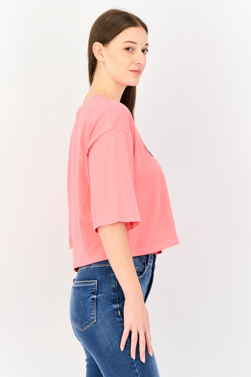 ONLY Women Crew Neck Short Sleeve Brand Logo T-Shirt, Pink - Image 2