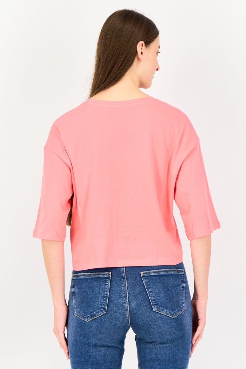 ONLY Women Crew Neck Short Sleeve Brand Logo T-Shirt, Pink - Image 4