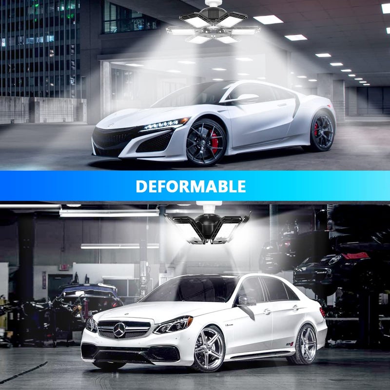 Luyata 2 Pack LED Garage Lights 180W Deformable 18000LM Close to Ceiling Light Fixtures E26 E27 Screw-in Six Leaf Glow Lighting, Ultra Bright LED Shop Light with 6 Adjustable Panels for Work Shop Warehouse - Image 2