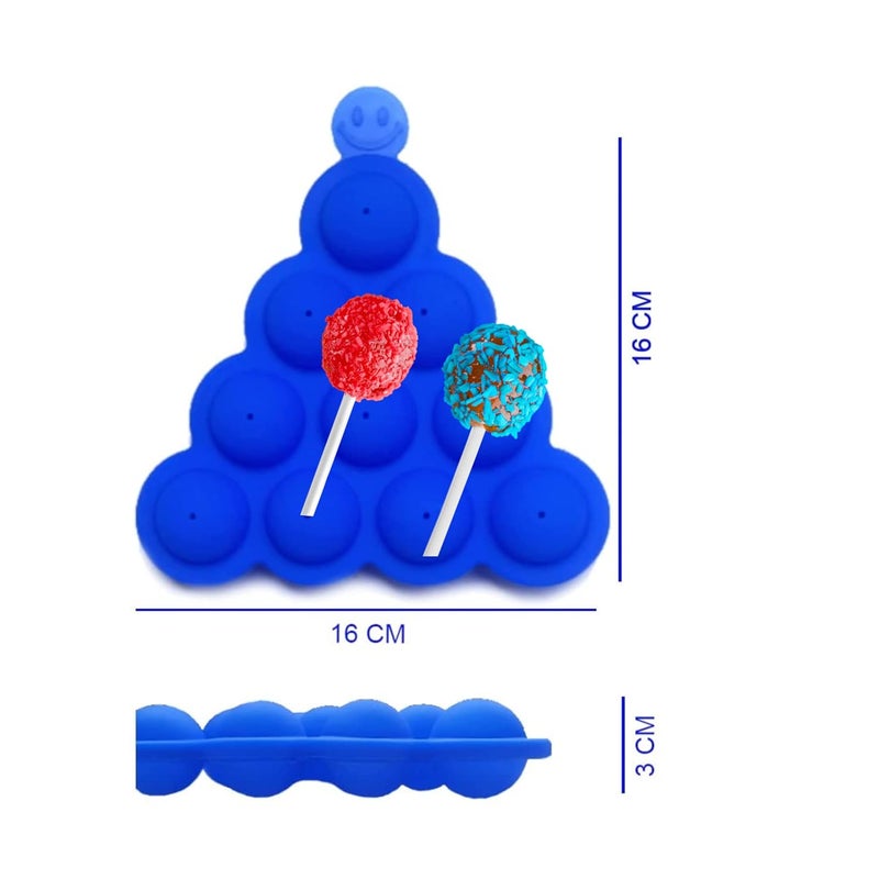 MoldBerry 10 Cavity Round Silicone Lollipop Mold Blue 10 Pieces Includes 2 Parts Ice Tray Chocolate Mould Cake Mould - Image 2