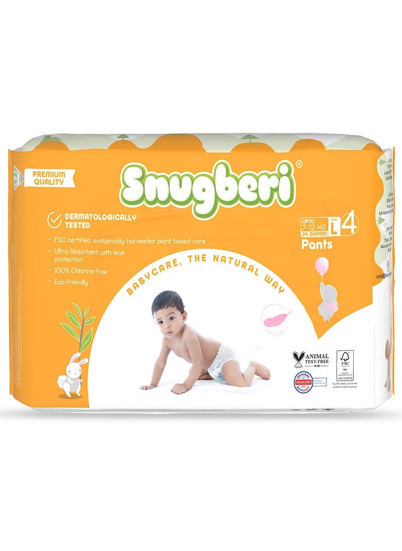 Snugberi - Premium Eco-Friendly Chlorine Free Feather Soft Printed Diapers Made Of Natural Wood Pulp With Wetness Indicator Diaper Pants Size 4 Large 7-12 Kg 24'S - Image 1