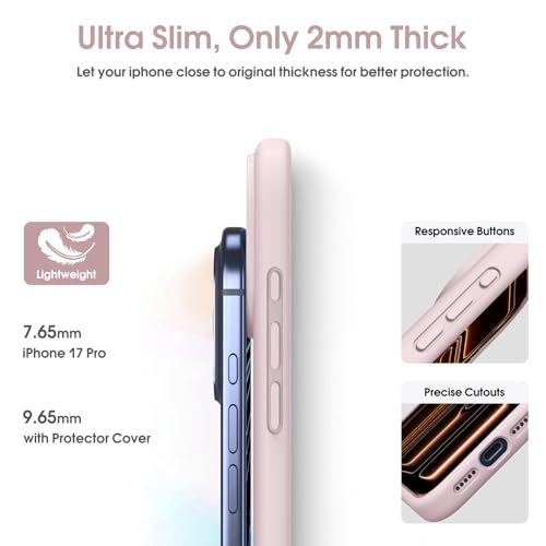 Supdeal Liquid Silicone Case for iPhone 17 Pro - [Camera All-Round Protection] [Soft Microfiber Lining Anti-Scratch] 4 Layer Full Covered Shockproof Gel Rubber Phone Case Cover, 6.3", Pink - Image 4