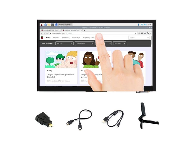 Ingcool Ingcool 7 inch HDMI LCD 1024x600 Resolution Capacitive Touch Screen IPS Display Module Compatible with Raspberry Pi 4 3 2 1 B B+ A+,Jetson Nano,Support Software Resolution (up to 1920×1080)  - Image 1