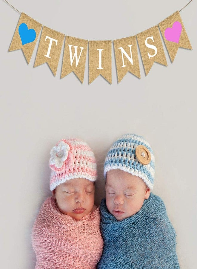 Rainlemon Rustic Jute Burlap Twins Banner for Boy Girl Twins Baby Shower Gender Reveal Party Decoration - Image 4
