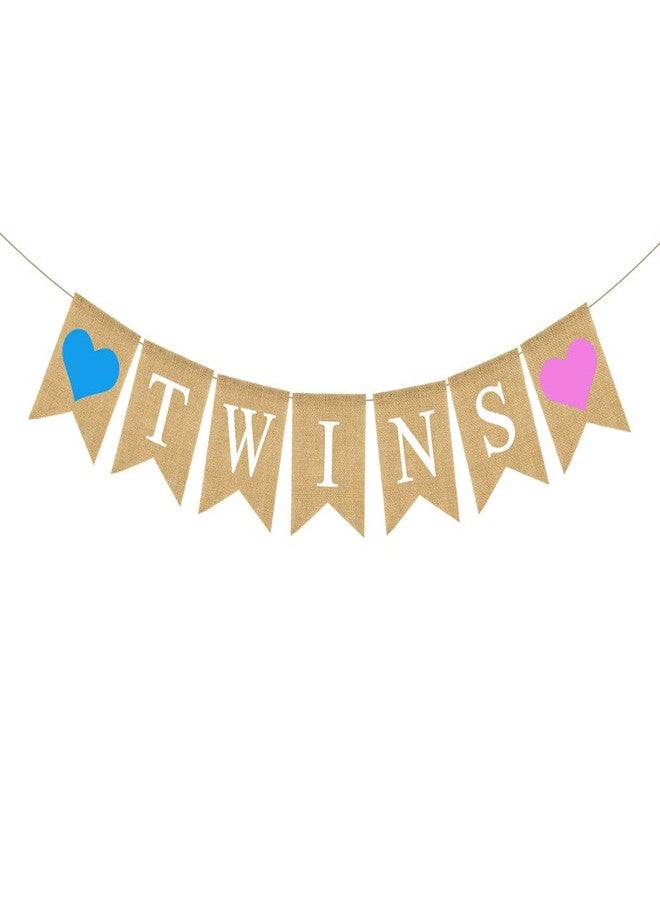 Rainlemon Rustic Jute Burlap Twins Banner for Boy Girl Twins Baby Shower Gender Reveal Party Decoration - Image 2