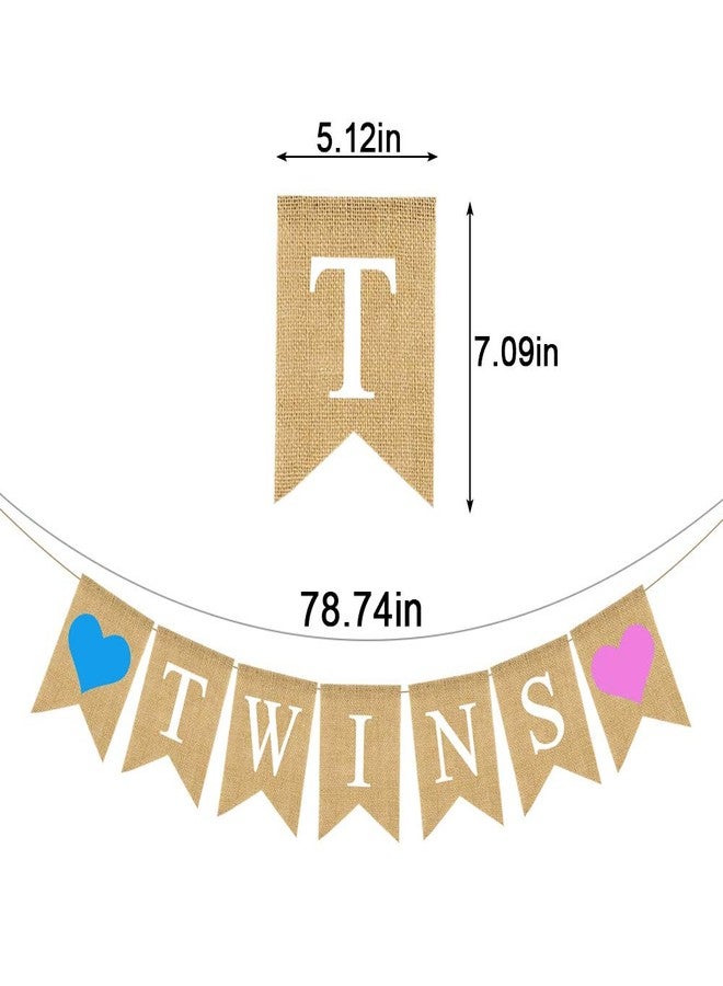 Rainlemon Rustic Jute Burlap Twins Banner for Boy Girl Twins Baby Shower Gender Reveal Party Decoration - Image 3