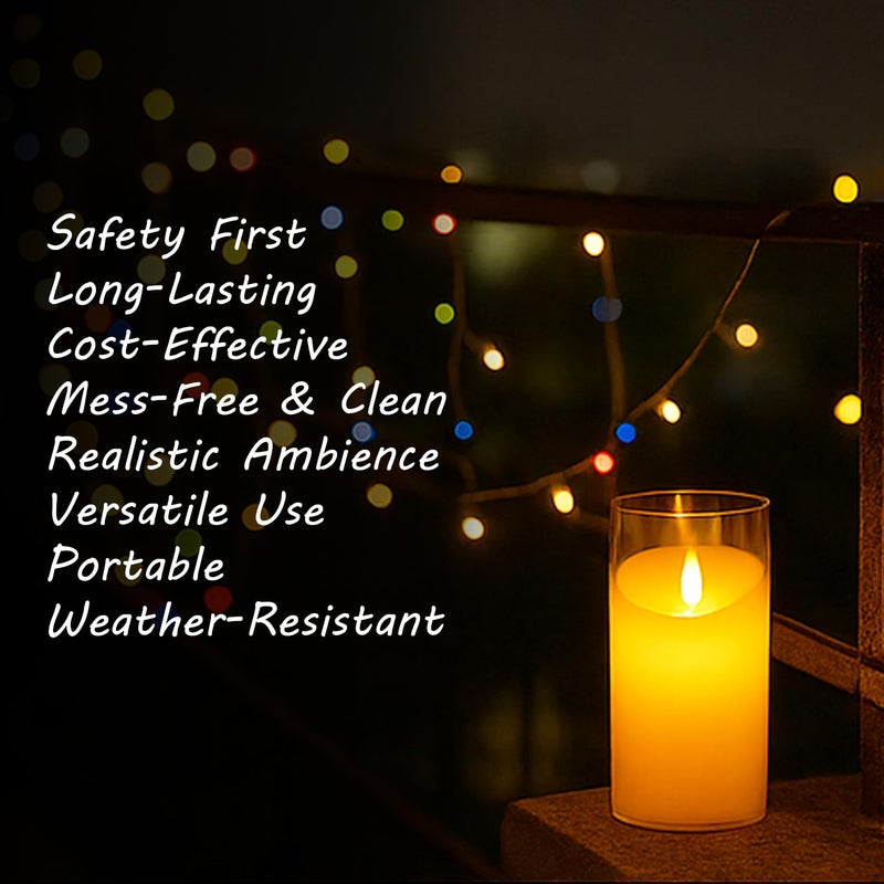 Go Hooked مجموعة شموع LED أكريليك مضيئة بدون لهب - مجموعة من 3 شموع مزخرفة تعمل بالبطارية، أضواء آمنة بدون دخان لتزيين المنزل، ديوالي، بوجا، حفلات الزفاف والحفلات - Image 4