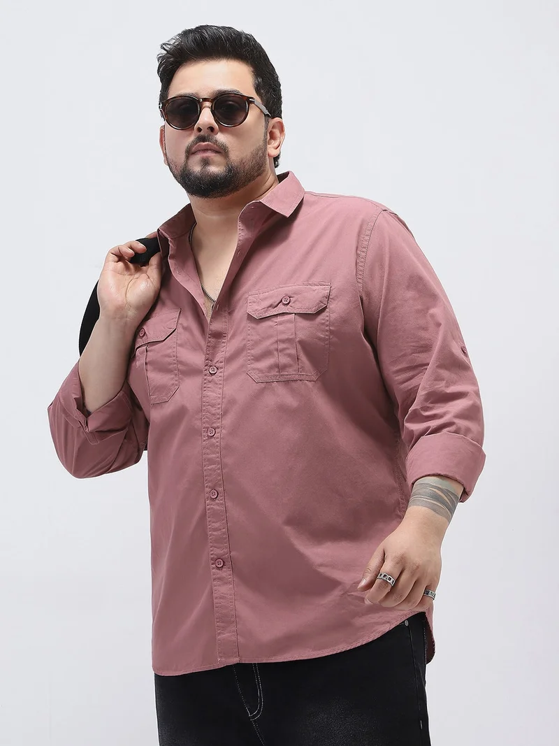 أوربانو فاشن Urbano Plus Men's Dusty Pink Cotton Full Sleeve Regular Fit Casual Solid Shirt
