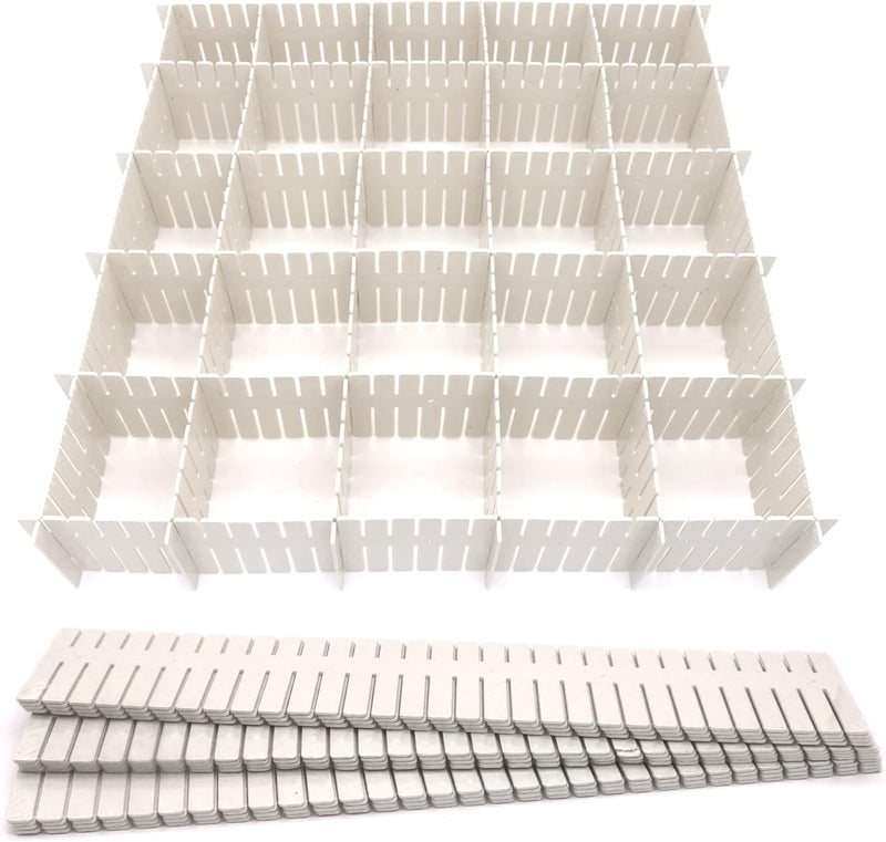 DUTWROY 24Pcs Adjustable Drawer Dividers 14.5Inch Plastic Storage Drawers Divider White DIY Grid Drawer Organizer Dividers for Socks Underwear Makeup Clothes (White) - Image 1