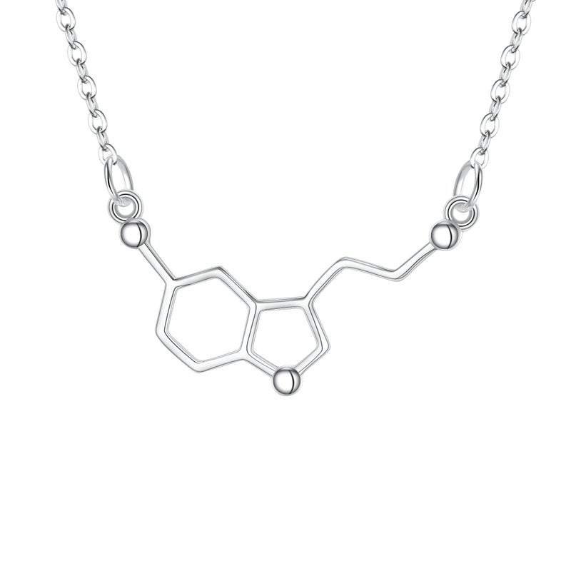 FANZE Women's 925 Sterling Silver Dopamine Happiness Neurotransmitter Chemistry Science Molecule Pendant Necklace Trendy Jewelry Gift for Chrismas Thanksgiving Valentine Mother's Day - Image 1