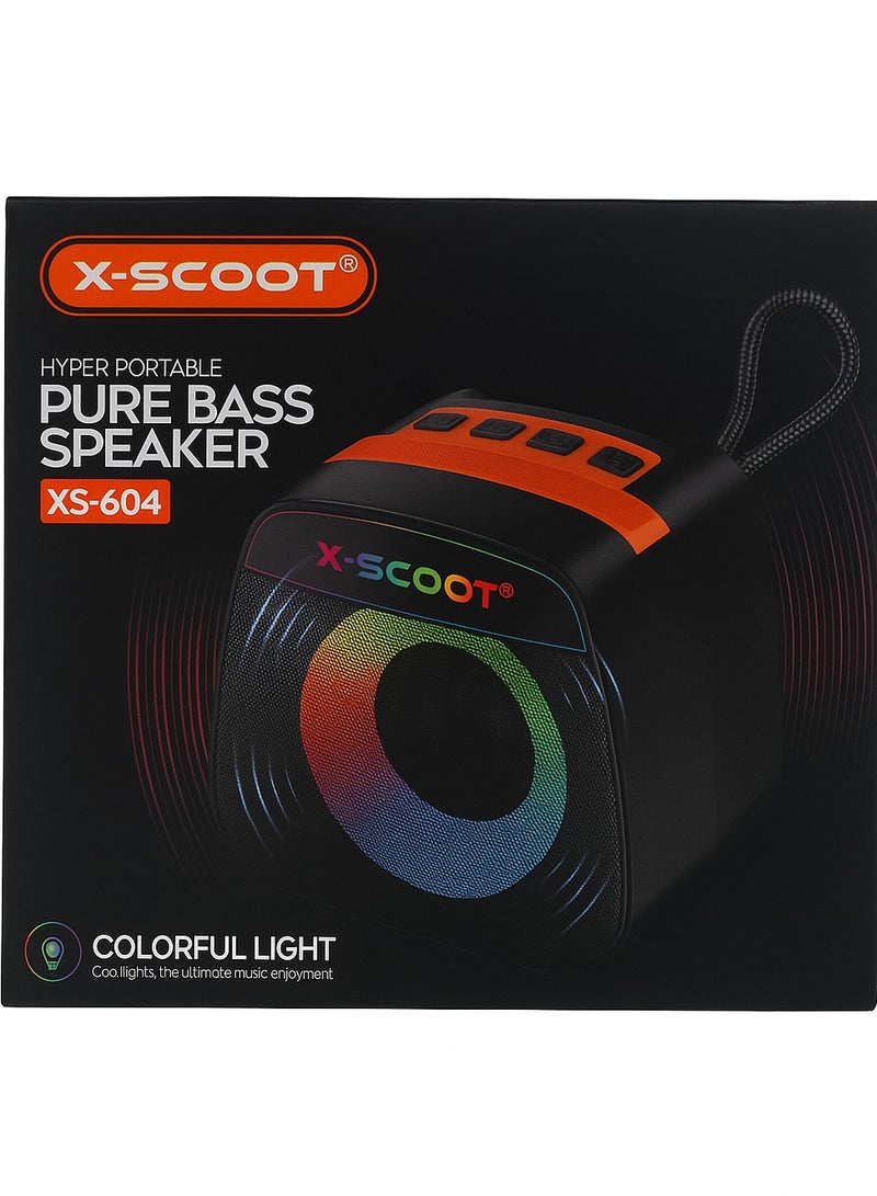 X-SCOOT XS-604 Portable Bluetooth Sub Speaker with Ultra Clear Bass & Colorful Light – Black - Image 2