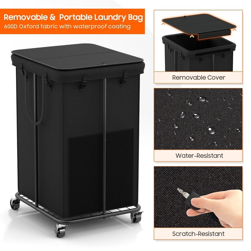 Olldide 160L Laundry Hamper with Lid, Rolling Laundry Basket with Wheels, Large & Tall Dirty Clothes Hamper with Metal Frame and Removable Bag for Bedroom Aesthetic, Laundry Room, Bathroom, Dorm-Black - Image 5