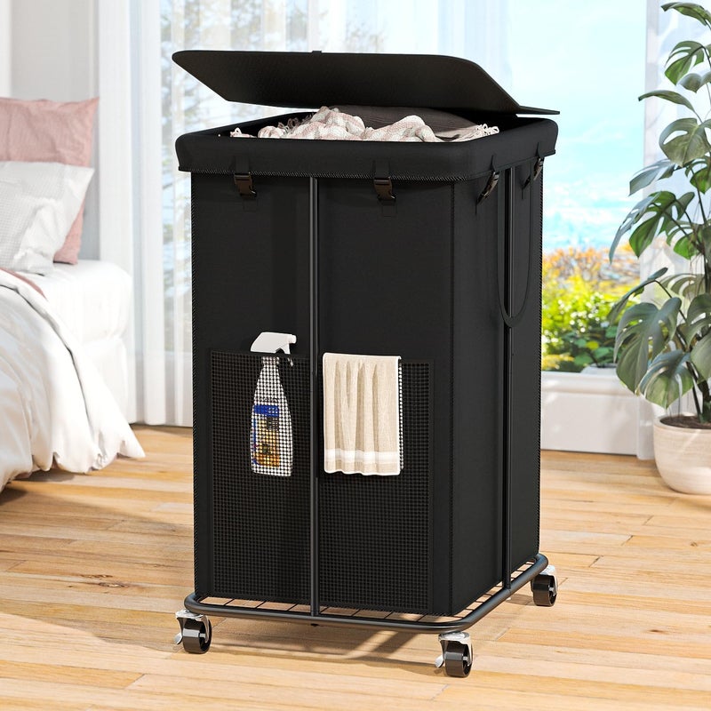 Olldide 160L Laundry Hamper with Lid, Rolling Laundry Basket with Wheels, Large & Tall Dirty Clothes Hamper with Metal Frame and Removable Bag for Bedroom Aesthetic, Laundry Room, Bathroom, Dorm-Black - Image 1
