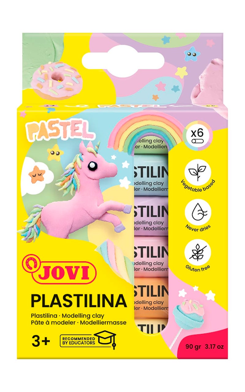 JOVI New Jovi Plastilina Reusable and Non-Drying Modeling Clay; Pastel Colors, 0.50 Oz. Bars, Set of 6, Perfect for Arts and Crafts Projects - Image 1