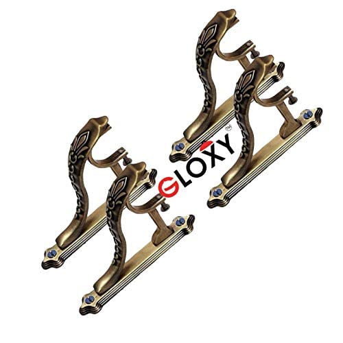 GLOXY ENTERPRISE Brass Curtain Brackets Supports Holder for Door Window in Antique Vintage Design-(2 Pair) - Image 1