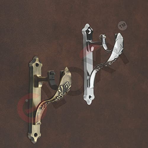 GLOXY ENTERPRISE Brass Curtain Brackets Supports Holder for Door Window in Antique Vintage Design-(2 Pair) - Image 3