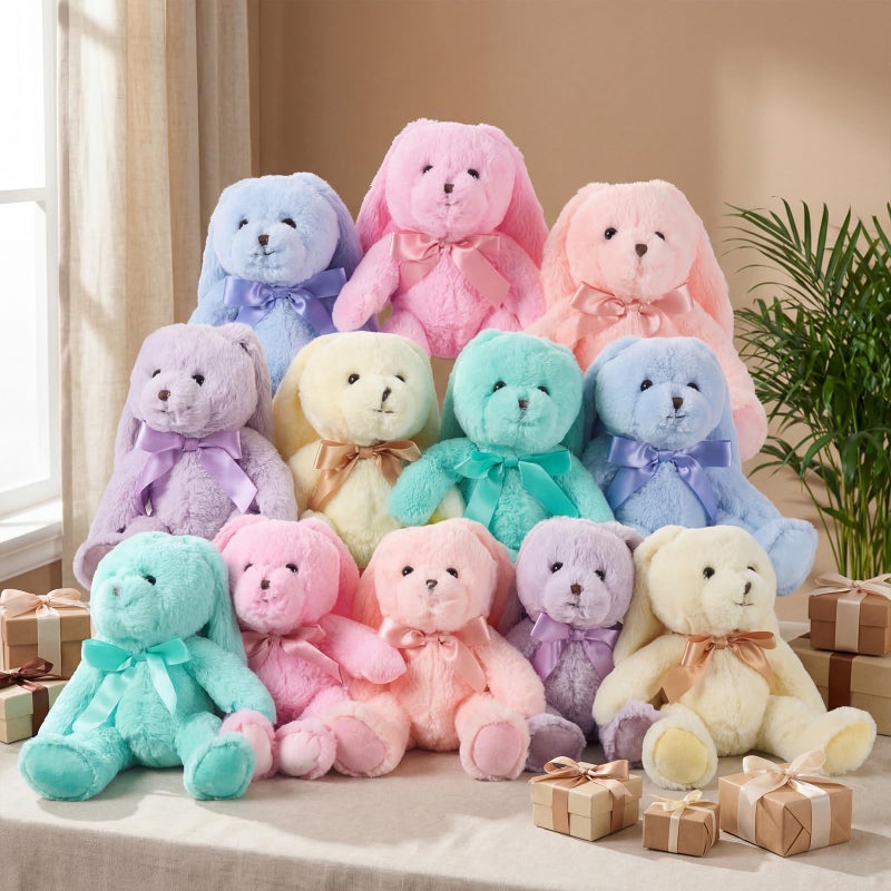 Civaner 12 Pcs Bunny Stuffed Animals Bulk 12.6 Inch Easter Plush Rabbit with Tie Colorful Bunny Plush Toys for Easter Basket Stuffers Valentines Birthday Gifts Baby Shower Wedding(Fresh Color) - Image 1