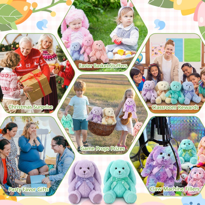 Civaner 12 Pcs Bunny Stuffed Animals Bulk 12.6 Inch Easter Plush Rabbit with Tie Colorful Bunny Plush Toys for Easter Basket Stuffers Valentines Birthday Gifts Baby Shower Wedding(Fresh Color) - Image 5