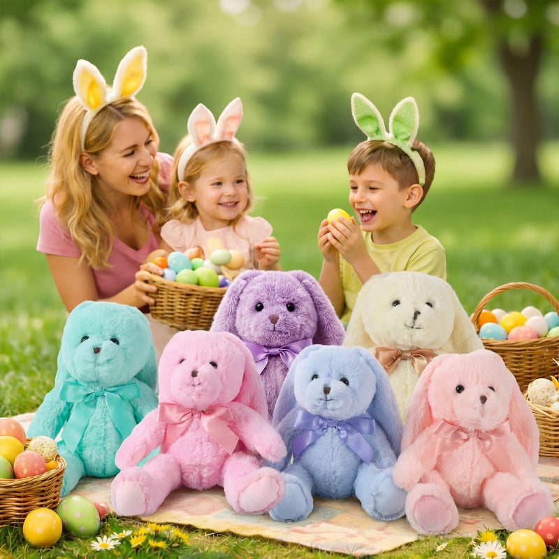 Civaner 12 Pcs Bunny Stuffed Animals Bulk 12.6 Inch Easter Plush Rabbit with Tie Colorful Bunny Plush Toys for Easter Basket Stuffers Valentines Birthday Gifts Baby Shower Wedding(Fresh Color) - Image 4