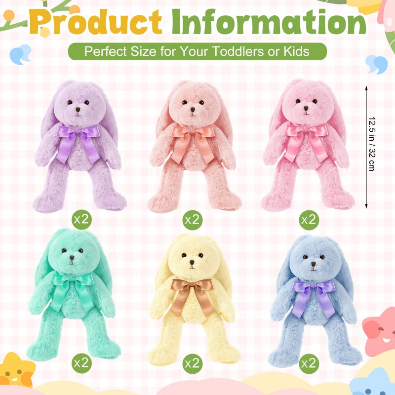Civaner 12 Pcs Bunny Stuffed Animals Bulk 12.6 Inch Easter Plush Rabbit with Tie Colorful Bunny Plush Toys for Easter Basket Stuffers Valentines Birthday Gifts Baby Shower Wedding(Fresh Color) - Image 2