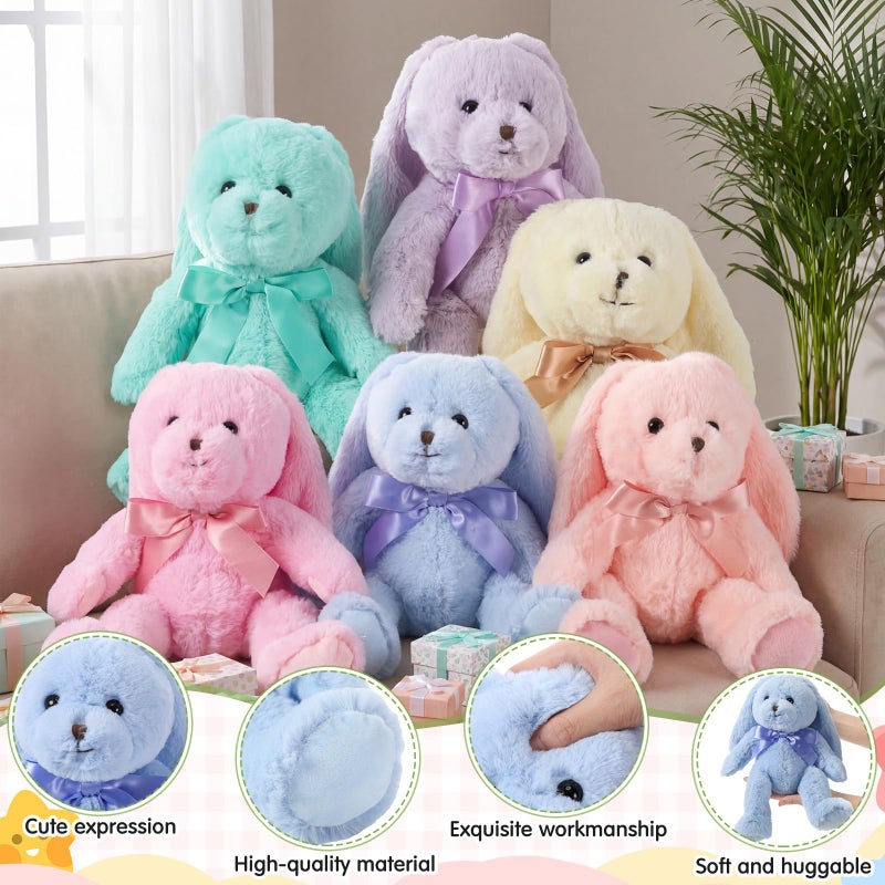 Civaner 12 Pcs Bunny Stuffed Animals Bulk 12.6 Inch Easter Plush Rabbit with Tie Colorful Bunny Plush Toys for Easter Basket Stuffers Valentines Birthday Gifts Baby Shower Wedding(Fresh Color) - Image 3