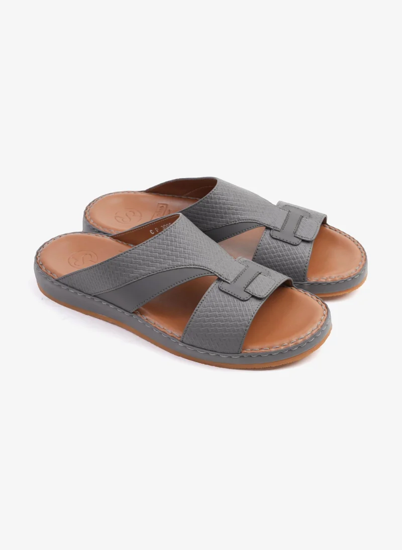 Comfort Plus COMFORT PLUS MEN'S GENIUNE LEATHER COMFORTABLE FOOTBED SANDALS DARK-GREY