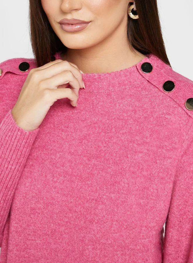 Little Mistress Button Detail Puff Sleeve Sweater
