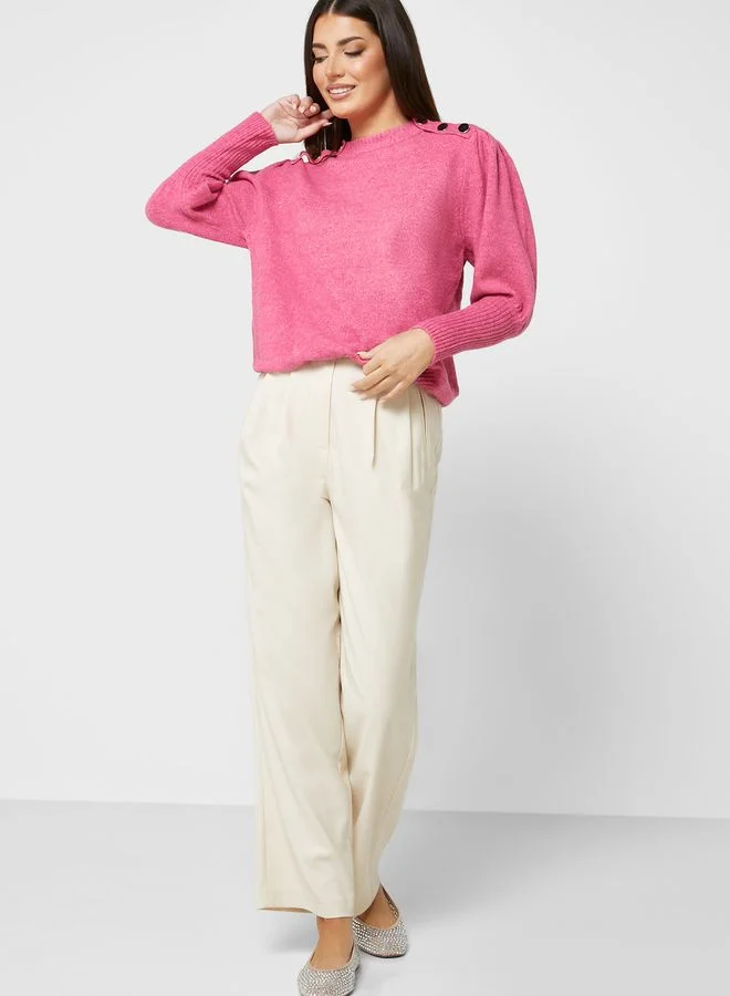 Little Mistress Button Detail Puff Sleeve Sweater