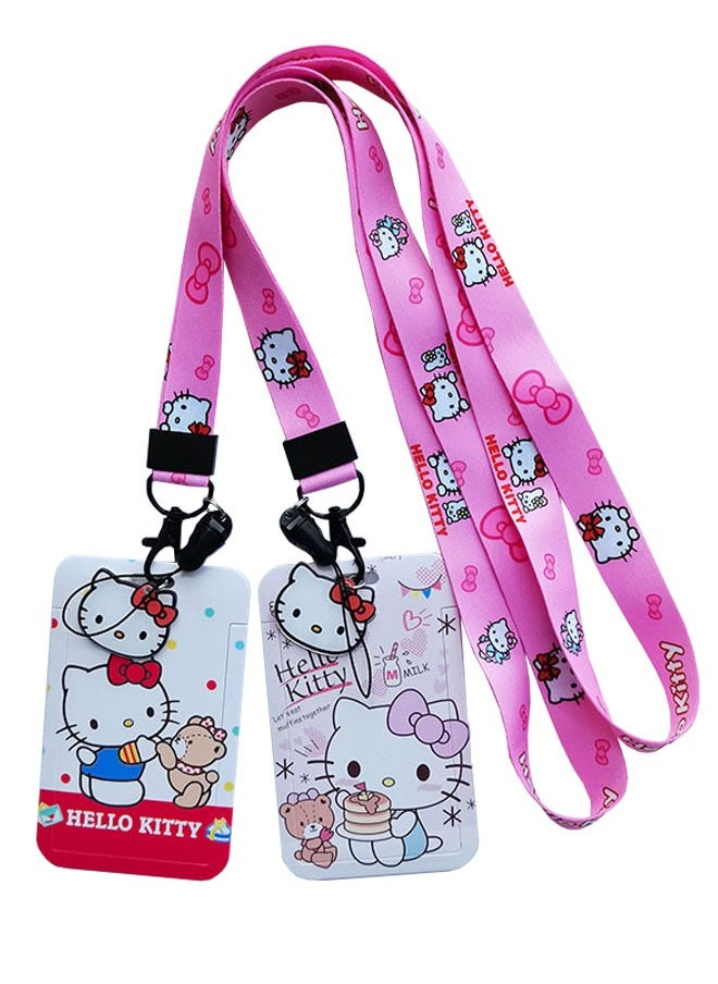 Generic 2Pcs Pink Cat Badge Holders ID Holder Vertical Badge with 1 Clear Id Card Window 1 Card Slot and 1 Neck Lanyard Cute Cartoon for Women Office School Credit Card Driver License  - Image 1