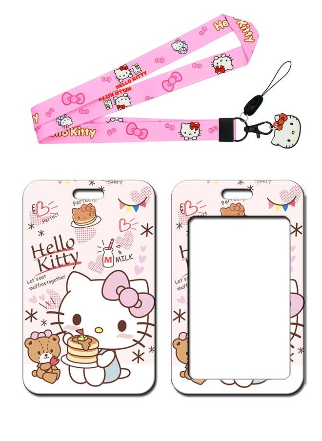 Generic 2Pcs Pink Cat Badge Holders ID Holder Vertical Badge with 1 Clear Id Card Window 1 Card Slot and 1 Neck Lanyard Cute Cartoon for Women Office School Credit Card Driver License  - Image 3
