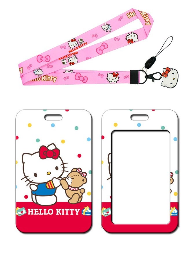 Generic 2Pcs Pink Cat Badge Holders ID Holder Vertical Badge with 1 Clear Id Card Window 1 Card Slot and 1 Neck Lanyard Cute Cartoon for Women Office School Credit Card Driver License  - Image 2
