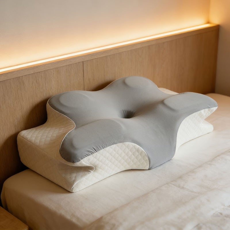 Grey Slow Rebound Butterfly Pillow Ergonomic Cervical Support Breathable Removable Washable - Image 4