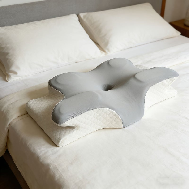 Grey Slow Rebound Butterfly Pillow Ergonomic Cervical Support Breathable Removable Washable - Image 5